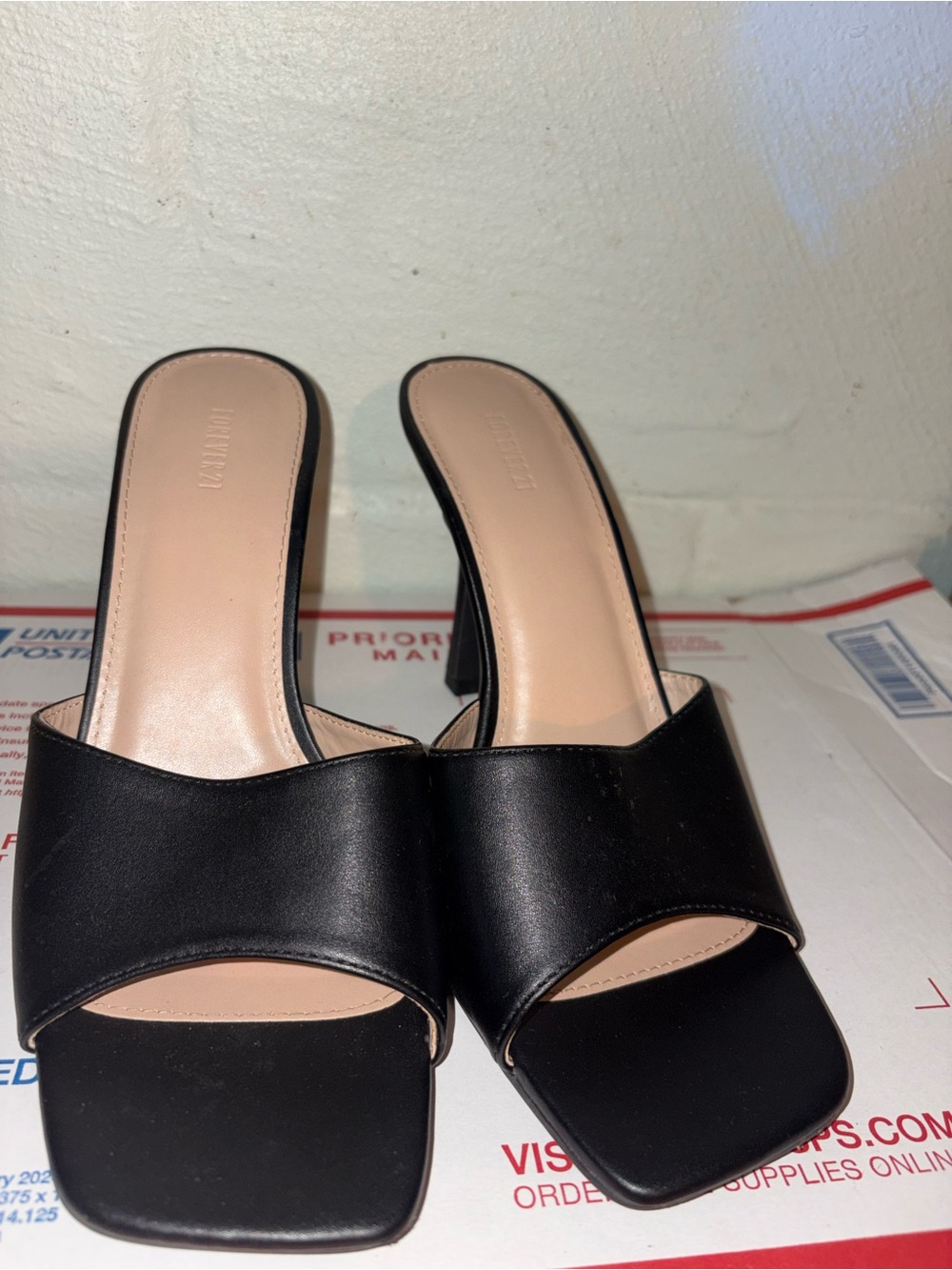 Forever 21 Black Open-Toe Slide Heels